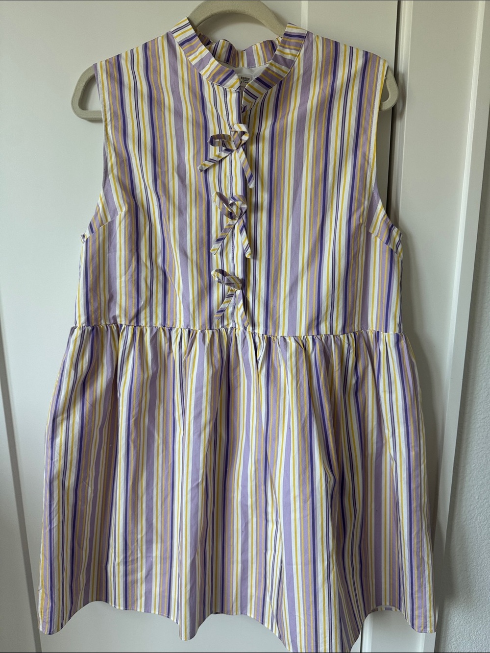 Shop the Mint Sleeveless Striped Mini Dress in Yellow and Purple